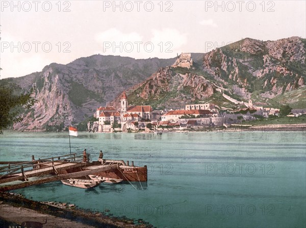 Duerrenstein on the Danube, Austria, c. 1890, Historic, digitally restored reproduction from a 19th century original Duerrenstein on the Danube, Austria, c. 1890, Historic, digitally restored reproduction from a 19th century original, Europe