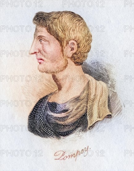 Gaeus Pompeius Magnus, commonly known as Pompey, Pompey the Great or Pompey the Triumvirate, 106 BC, 48 BC Outstanding military and political leader of the late Roman Republic. From the book Crabbs Historical Dictionary, published 1825, Historical, digitally restored reproduction from a 19th century original, Record date not stated