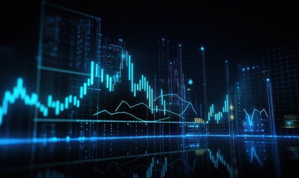 Financial chart on dark background. Stock market concept AI generated