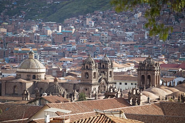 City view Cusco, in the centre the historic Iglesia de la Compania de Jesus or Church of the Society of Jesus, Province of Cusco, Peru, South America