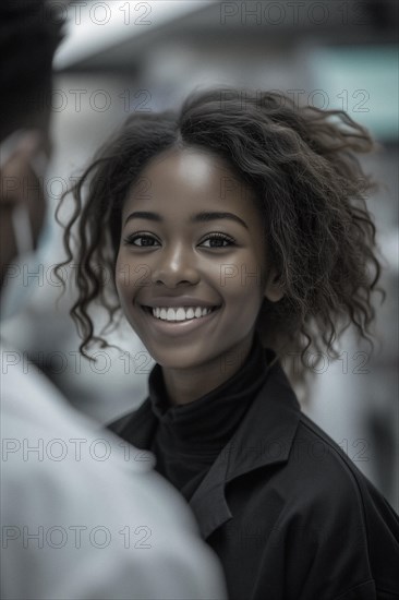 African American nurse smiling in a hospital, AI generated