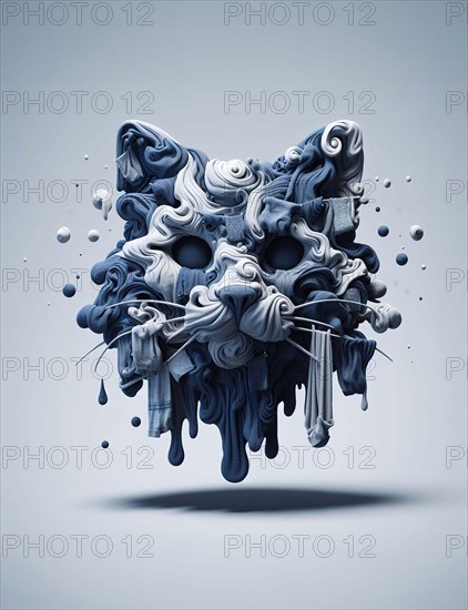 A surreal 3D abstract piece with flowing blue liquids forming a square-like shape, AI generated
