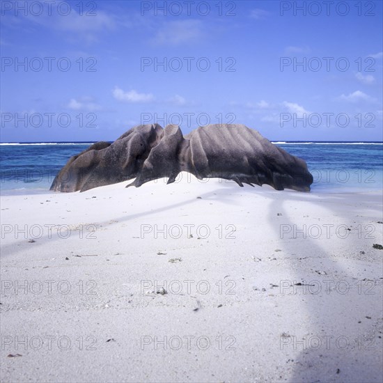 An, granite rocks on Anse Source a Jean beach on La Digue, Seychelles, Africa