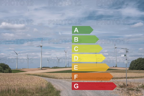 Solar panel system with EU energy label, symbolic image