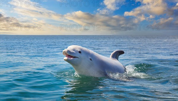 KI generated, animal, animals, mammal, mammals, biotope, habitat, one, individual, juvenile, foraging, wildlife, beluga, beluga (Delphinapterus leucas), dolphin, dolphin, pilot whale, Arctic, skin bluish-white, cream-coloured, later white, carnivore, dolphin species, dolphin species