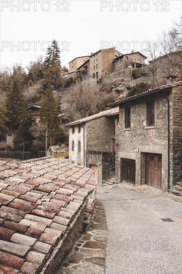 Streets in the medieval town of Rupit in Catalonia Spain