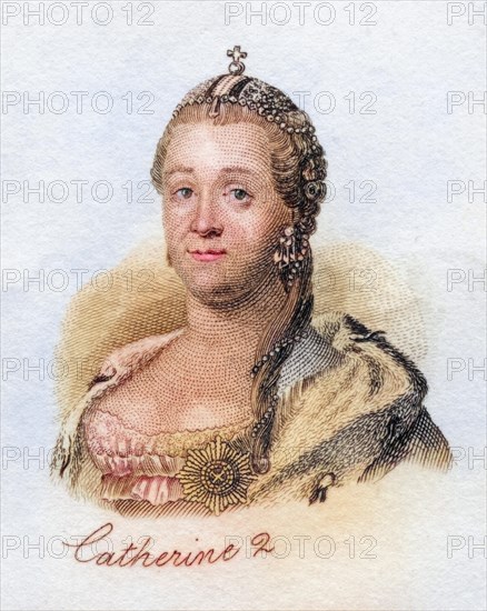Catherine II the Great Ekaterina (Catherine) II. Alekseyevna of Russia 1729-1796 German-speaking Empress of Russia from the book Crabbs Historical Dictionary from 1825, Historical, digitally restored reproduction from a 19th century original, Record date not stated