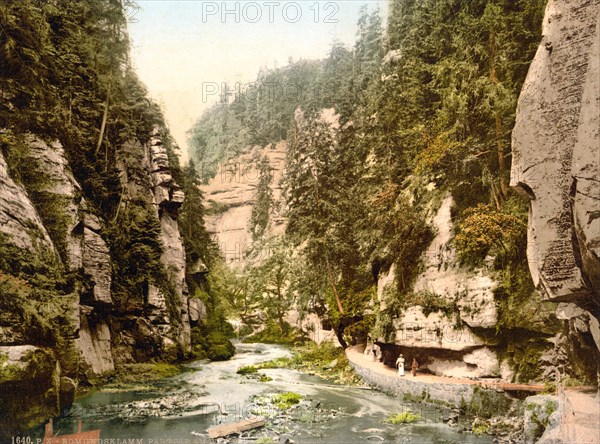 Edmund's Gorge, Kamnitz Gorge, Elbe Sandstone Mountains between Srbska Kamenice, Windisch-Kamnitz, Bohemia, Czech Republic, around 1890, Historical, digitally restored reproduction from a 19th century original Edmund's Gorge, Kamnitz Gorge, Elbe Sandstone Mountains between Srbska Kamenice, Bohemia, Czech Republic, around 1890, Historical, digitally restored reproduction from a 19th century original, Europe