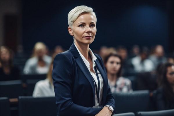 Business woman in suit in auditorium. KI generiert, generiert AI generated