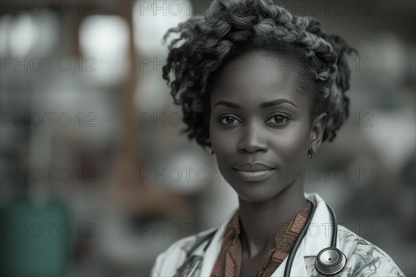 Portrait of an African American female doctor, AI generated