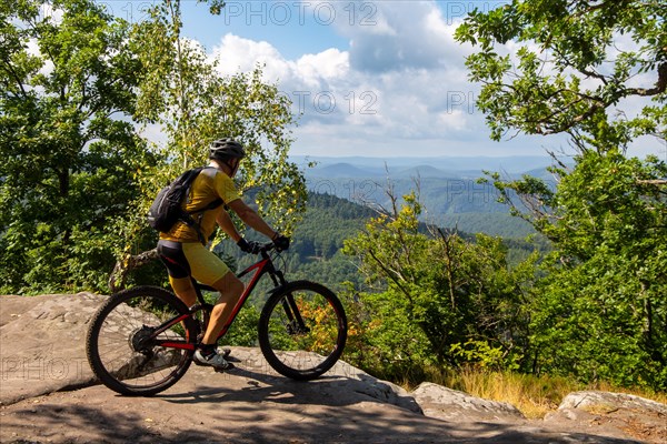 Mountain bikers at Drachenfels in the central Palatinate Forest