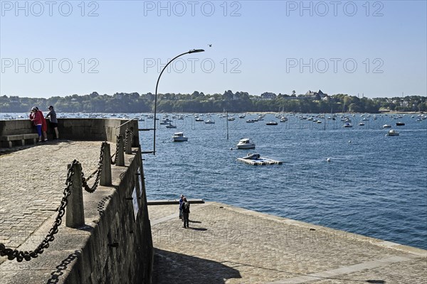 Fortified coast with bastion in Dinard, Ille-et-Vilaine, Brittany, France, Europe