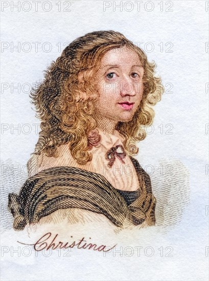 Christina of Sweden 1626-1689 Maria Christina Alexandra Countess Dohna from the book Crabbs Historical Dictionary from 1825, Historical, digitally restored reproduction from a 19th century original, Record date not stated