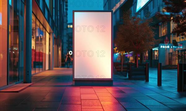 Blank street billboard on city street. Mock up of vertical advertising stand in the street AI generated