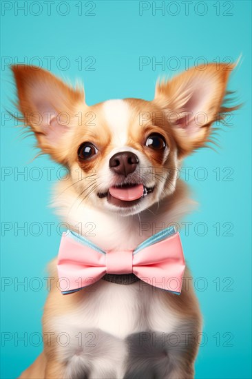 Cute Chihuahua dog with pink bowtie. KI generiert, generiert AI generated