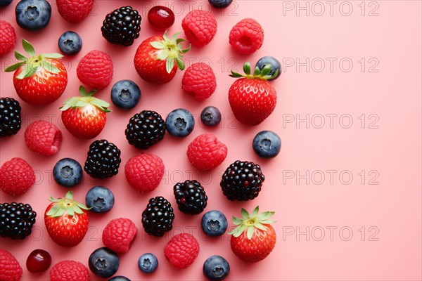 Mix of berry fruits on pink background. KI generiert, generiert AI generated