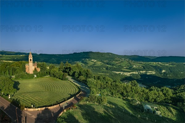 Eighteenth century church S. Marziale and the bell tower. Breonio fraction of the municipality of Fumane in Lessinia, area of the prealps next to verona in Italy