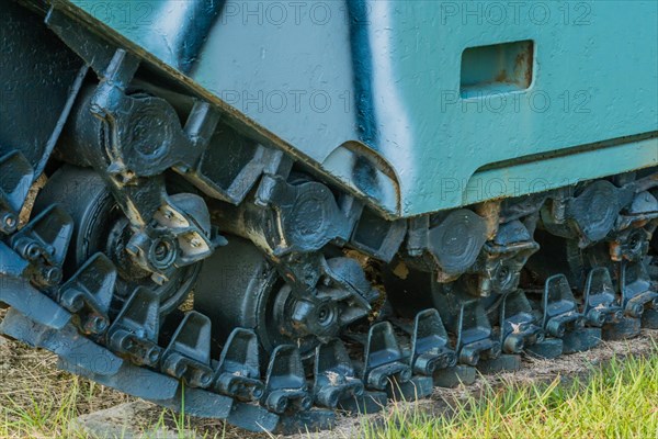 Closeup of tracks on LVT3C amphibious armored personnel carrier