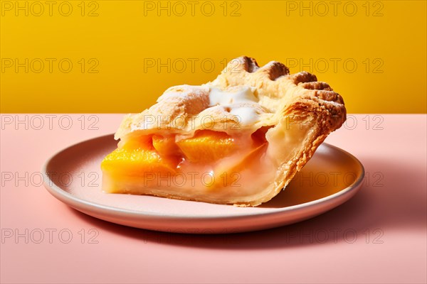 Slice of peach pie on plate. KI generiert, generiert AI generated