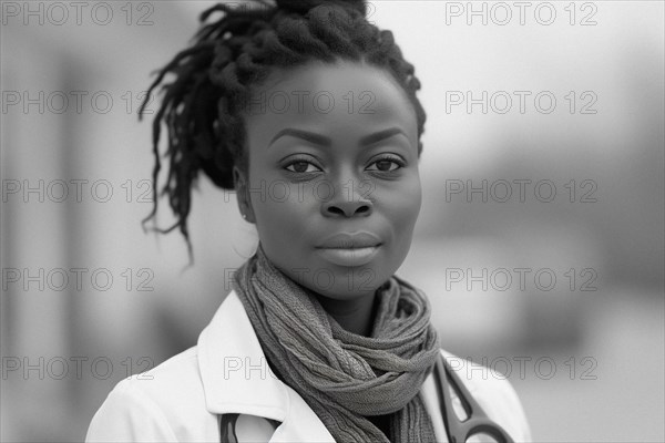 Portrait of an African American female doctor, AI generated