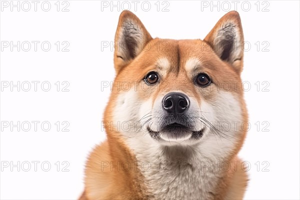 Portrait of Shiba Inu Dog on white background. KI generiert, generiert AI generated