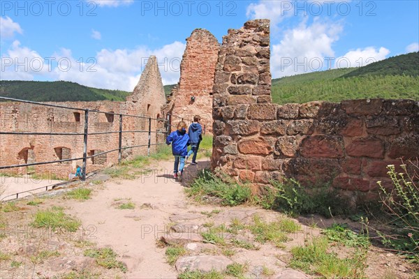 Boy and girl at the Hardenburg castle ruins, Bad Duerkheim