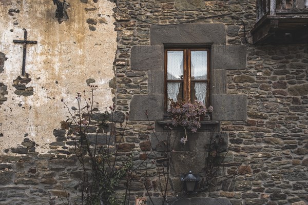 Detail of a window in a medieval house in Rupit in Catalonia Spain