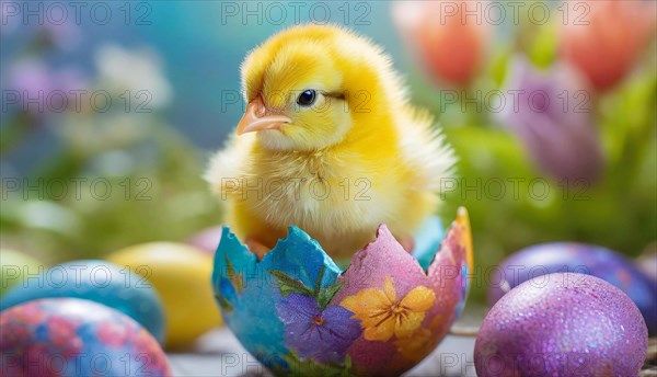 Cute little chick hatching from an Easter egg, Easter chick, baby animal, AI generated, AI generated