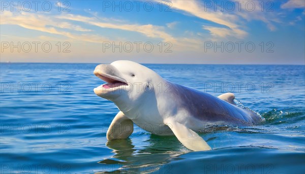 KI generated, animal, animals, mammal, mammals, biotope, habitat, one, individual, foraging, wildlife, beluga, beluga (Delphinapterus leucas) dolphin, dolphin, pilot whale, Arctic, skin bluish-white, cream-coloured, later white, carnivore, dolphin species, dolphin species