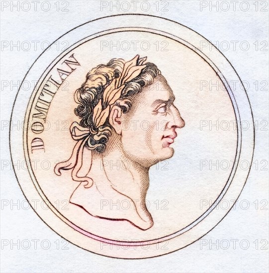 Domitian Titus Flavius Domitianus 51AD, 96AD Roman emperor last of the Flavian dynasty from the book Crabbs Historical Dictionary from 1825, Historical, digitally restored reproduction from a 19th century original, Record date not stated