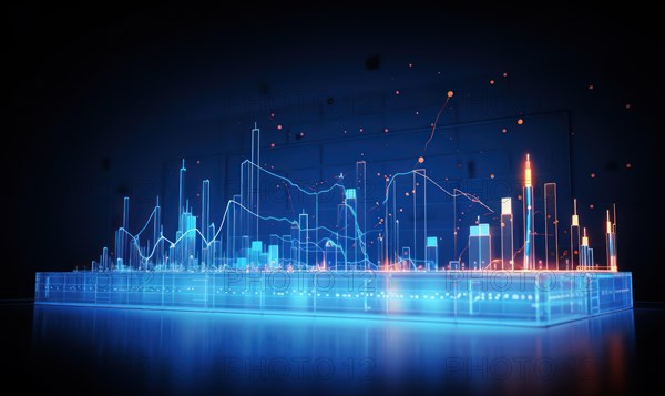 Abstract glowing business chart on dark background. Finance and trade concept AI generated