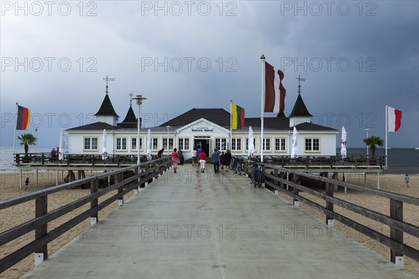 Pier at the lido of Ahlbeck, travel, summer holiday, tourism, Baltic Sea, Baltic Sea coast, lido, lido, holiday, summer holiday, weather, cloudy, bad weather, Usedom, Mecklenburg.Vorpommern, Germany, Europe