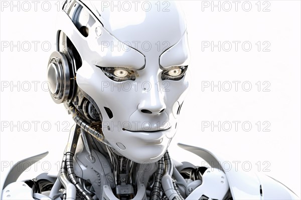 Artificial intelligence android robon on white background. KI generiert, generiert AI generated