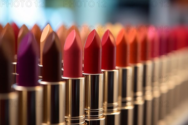 Different colored lipsticks in store. KI generiert, generiert AI generated