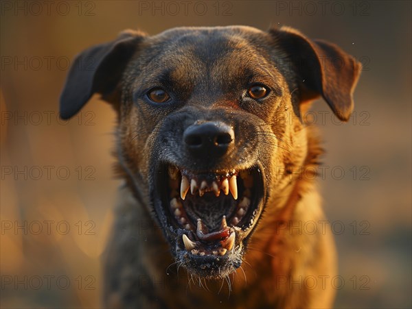 Very aggressive dog with bared teeth, AI generated