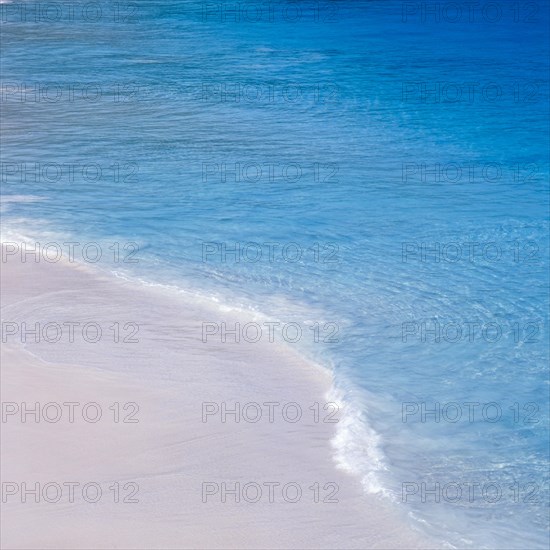 Seychelles, Fregate, clear blue water and white sandy beach, Africa