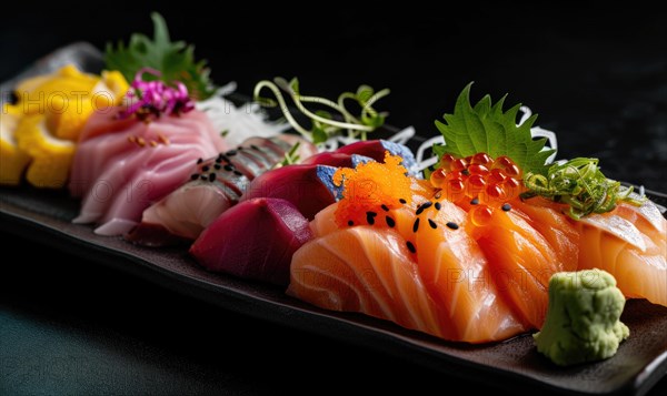 Japanese Sushi Set, Different Types of Nigiri Sashimi AI generated