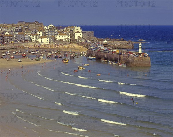 St Ives harbor as the tide comes in. Cornwall, Great Britain, Europe. Scanned 6x6 slide