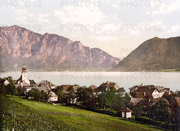 Unterach am Attersee, municipality in the district of Voecklabruck in Upper Austria, Austria, around 1890, Historical, digitally restored reproduction from a 19th century original Unterach am Attersee, municipality in the district of Voecklabruck in Upper Austria, Austria, around 1890, Historical, digitally restored reproduction from a 19th century original, Europe