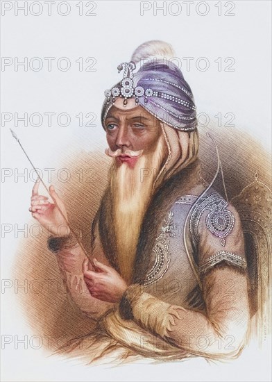 Maharaja Ranjit Singh 1780, 1839, also known as Sher-e-Punjab or The Lion of the Punjab. From the book Gallery of Historical Portraits, published around 1880, Historical, digitally restored reproduction from a 19th century original, Record date not stated