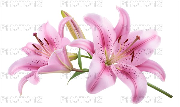Pink lily flowers bouquet isolated on white background AI generated