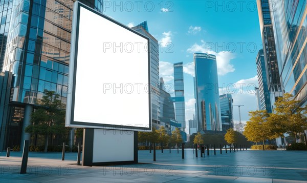 Blank street billboard on city street. Mock up of vertical advertising stand in the street AI generated