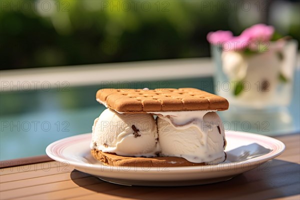 Ice cream sandwich on plate. KI generiert, generiert AI generated