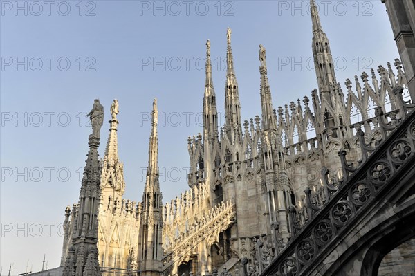 View from the roof, Milan Cathedral, Duomo, start of construction 1386, completion 1858, Milan, Milano, Lombardy, Italy, Europe