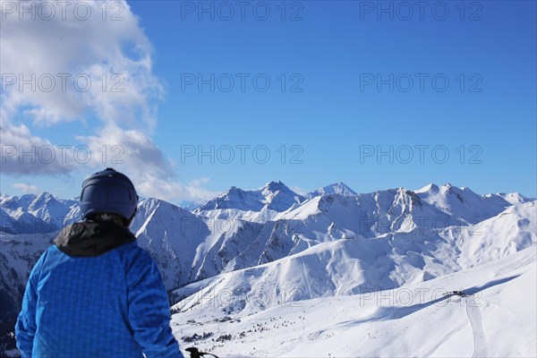 Skier enjoys the view in the Serfaus, Fiss, Ladis ski area