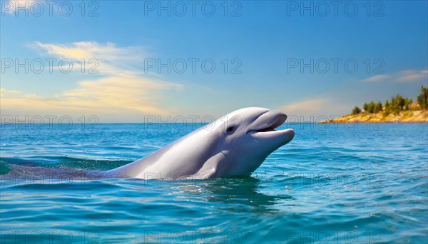 KI generated, animal, animals, mammal, mammals, biotope, habitat, one, individual, foraging, wildlife, beluga, beluga (Delphinapterus leucas) dolphin, dolphin, pilot whale, Arctic, skin bluish-white, cream-coloured, later white, carnivore, dolphin species, dolphin species