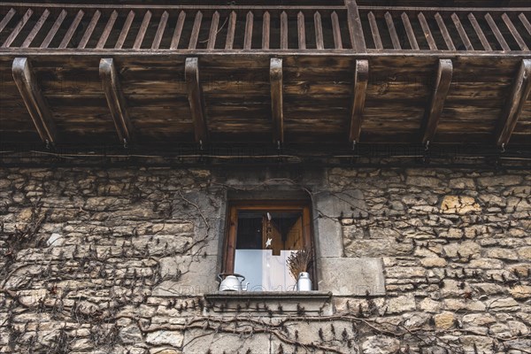 Detail of a window in a medieval house in Rupit in Catalonia Spain