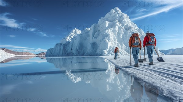 Lithium mining in a white salt lake in South America, AI generated