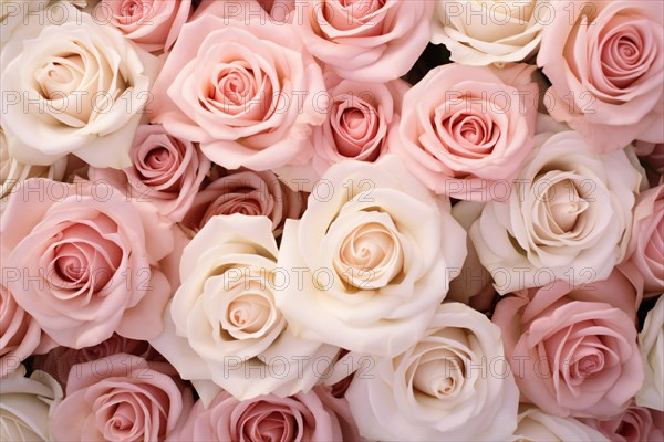Pastel pink and cream colored rose flowers. KI generiert, generiert AI generated