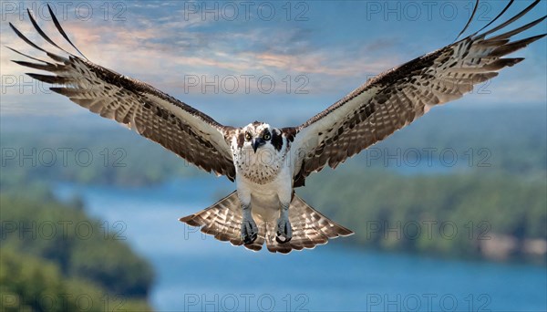 KI generated, animal, animals, bird, birds, biotope, habitat, one, individual, flight, western osprey (Pandion haliaetus), bird of prey, bird of prey, eagle